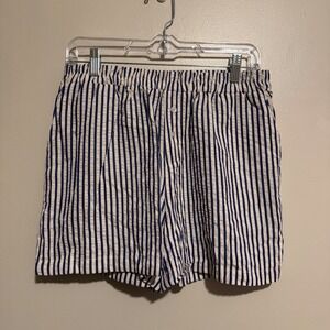 Striped Seersucker Shorts‎ Elastic Waist Casual Lightweight Blue White